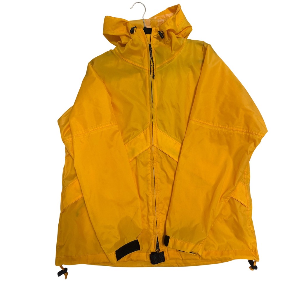 LL Bean Rain Jacket Womens Medium Yellow Vintage Hooded Windbreaker 0BM80